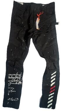 Smoke Rise Distressed Moto Jeans Black Paint Splatter Skinny 34x32 NWT